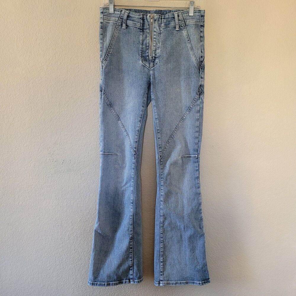 We The Free Jeans Womens 28 Mid Rise Flare Mamba Stretch Retro Exposed Zip Fly